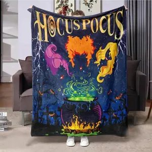 Funny Blanket Hocus Pocus Themed Flannel Blanket, 1 Count Soft Washable Throw Blanket, Bedding Supplies For Home Office Travel Camping, Man Women Gift, Halloween
