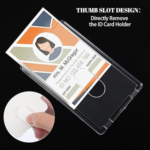 [New Deal] 2 Set Badge Holder Retractable Clip Heavy Duty Reels with Acrylic Clear Vertical ID Card Badge Holders for Work Office Removable Cardholder Hard Plastic
