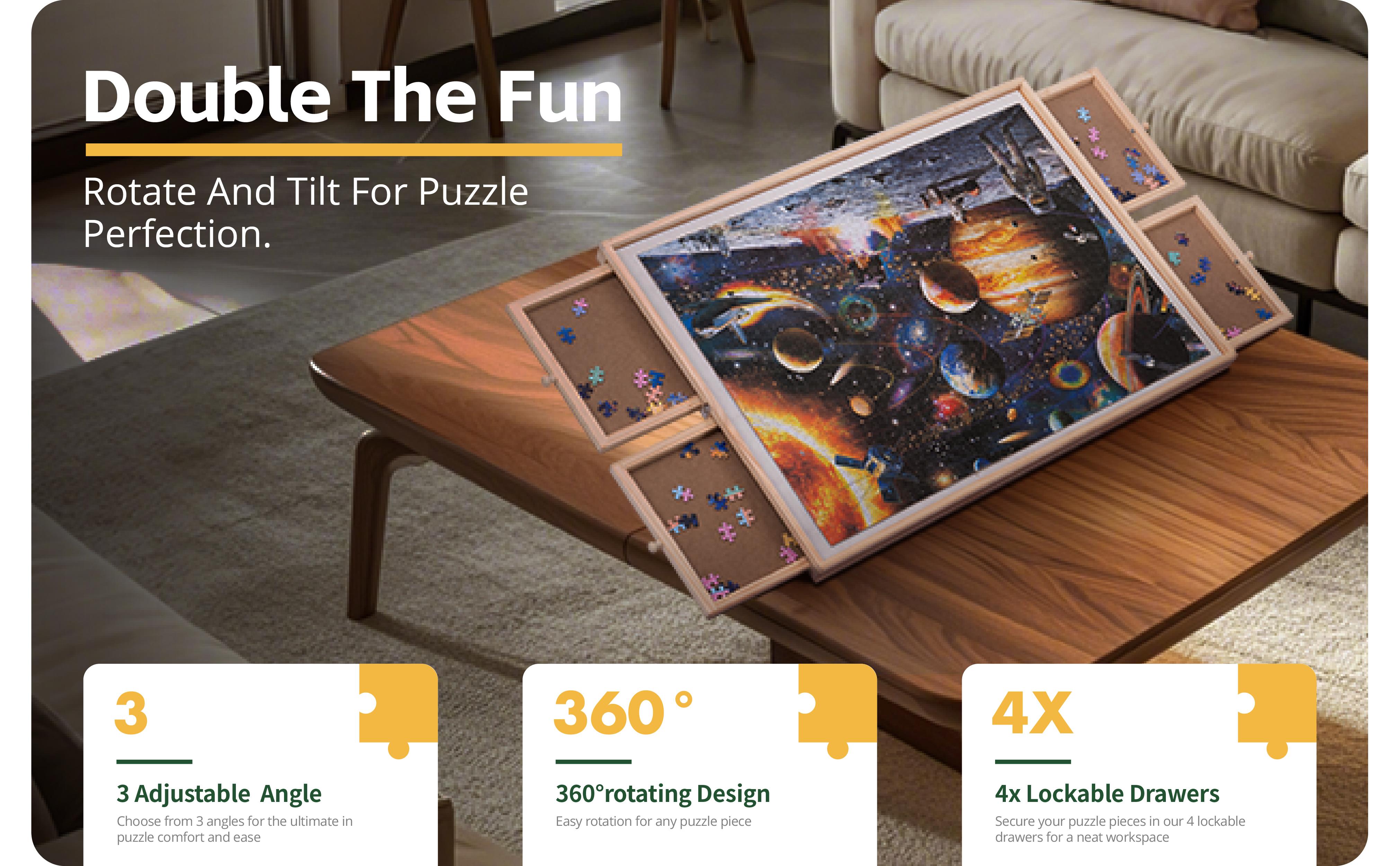 1000 Pieces Rotating & Tilting 2-in-1 Puzzle Board 22" x 30" with 4 Drawers 1 White Puzzle Mat 1 Lazy Susan , Wooden Portable Storage Jigsaw Puzzle Table with Handle Ideal Gift，Spinning Tilting Portable Jigsaw Puzzle Table for Adults Professional Puzzle