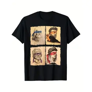 Mens Casual Short Sleeve T Shirt with Humorous Italian Artists and Teenage Mutant Ninja Turtles Artwork Regular Fit Round Neck Tee for Art Lovers and Turtle Fans