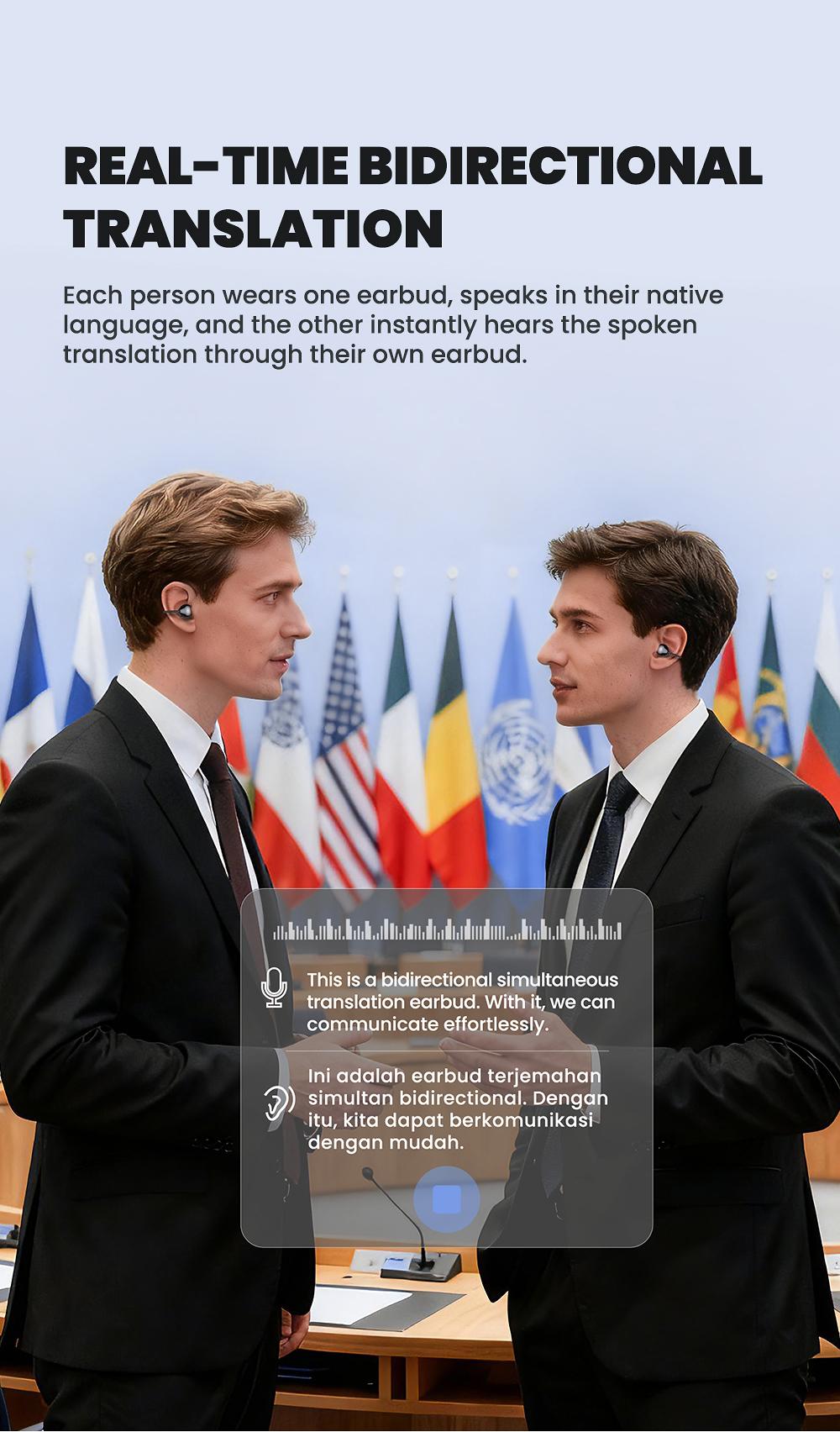 HTC NE67 AI Headset Translates 134 Languages with App Download Wireless Earphone 30-Hour Battery IPX Waterproof Hi-Fidelity Sound for Movies Music Sports Office