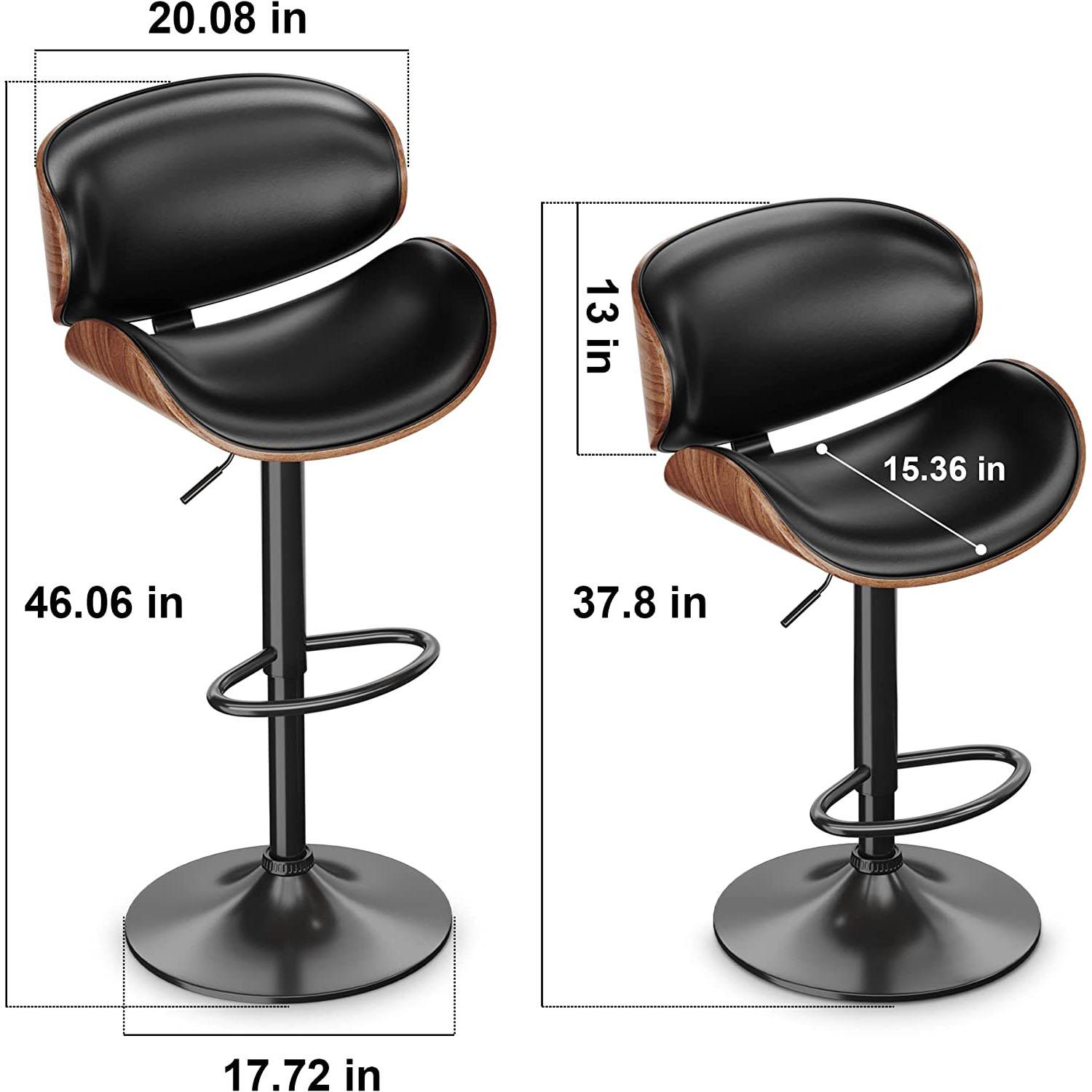 Aowos Bar Stools for Kitchen Counter, Adjustable Bentwood Barstools, Modern PU Leather Upholstered Bar Chair with Back and Footrest, Kitchen Chair, for Bar, Kitchen, Dining Room