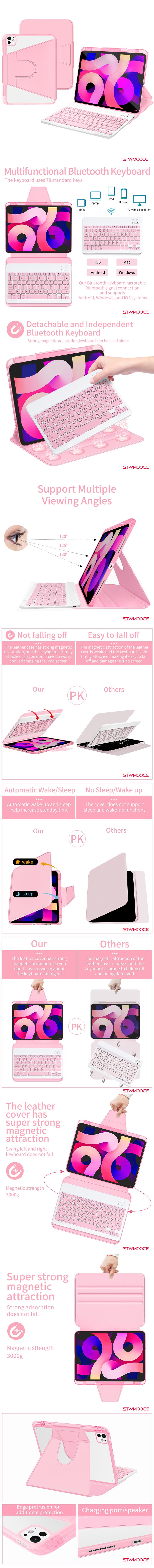 STWMOOCE 720 Rotation case for iPad Wireless Keyboard Cases with Pen Holder, Compatible with 10.2-inch iPad7/8/9th, 10.9 iPad 10th, 10.9 iPad Air4/5th, 11 iPad Air(M2/M3),11-inch Pro1/2/3/4th Gen,11/13-inch Pro(M4),13-inch Air M2/M3 bluetooth tablet case