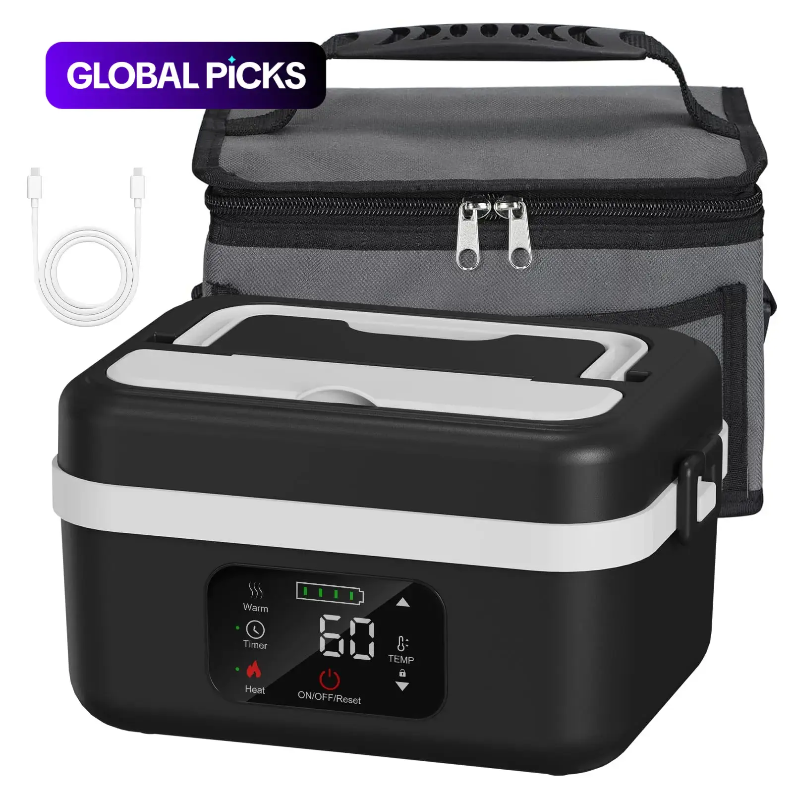 Rechargeable Cordless Self-Heating Lunch Box Portable Food Heater, Heat Up Lunch Box Portable, Heatable Lunchbox, Heated Lunchbox, Thermal Heated Meal Container for Meal Prep, Office, Travel, Car, Picnic and Outdoor Use, Ideal Gift #GLOBAL PICKS