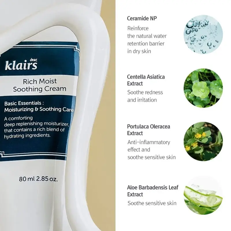 [DearKlairs] Rich Moist Soothing Cream 80g | Formerly Rich Moisture Skin Barrier Cream | Ceramide, Hyaluronic Acid, 24H Hydration, Soothing & Barrier Care, Sensitive Skin, Korean Skincare