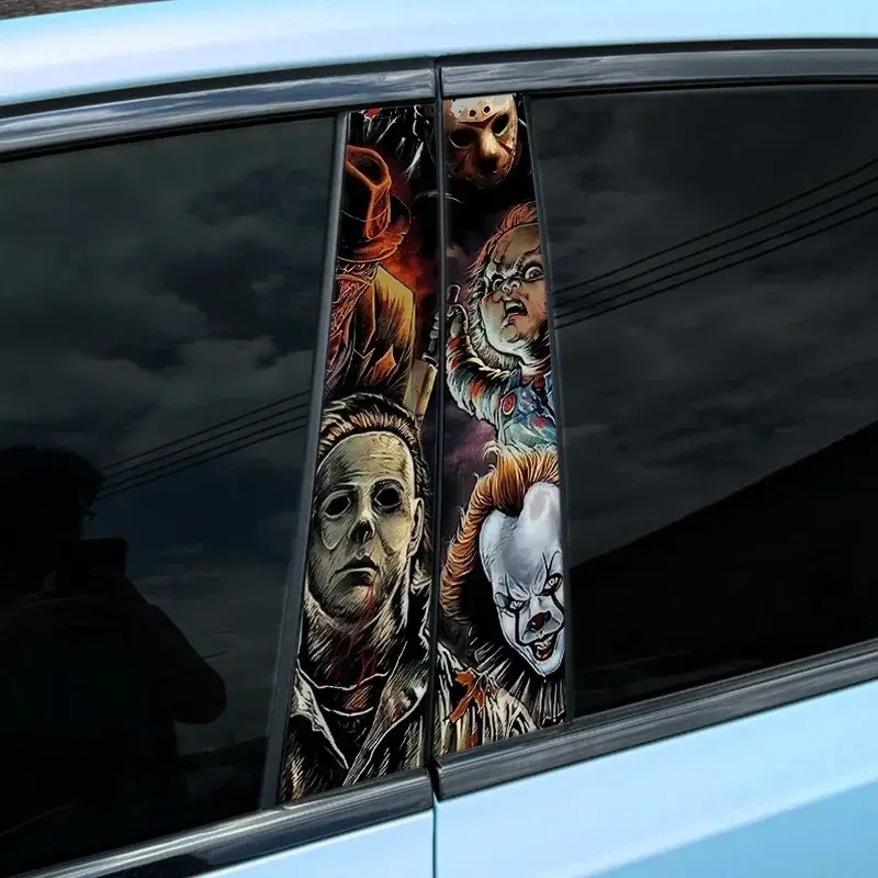 2PCS  Anime Themed Halloween Horror Car Sticker Vinyl Decals Waterproof Sunscreen Block Scratches Suitable for Cars B-pillar Trucks SUV Plastic Metal Smooth Surface Creative Personalized Decorative Vehicle Exterior Decoration Stickers Car Styling Decals