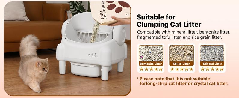 PARUUNTYS x TAYACICY Automatic Self Cleaning Litter Box Open Top with App Control for Multiple Cats 16.5"x16.5" Entrance Dual Safety Tech 10.5L Sealed Waste Bin Leak-Proof Design Cream White - Litterbox(Only supports 2.4G Wifi)