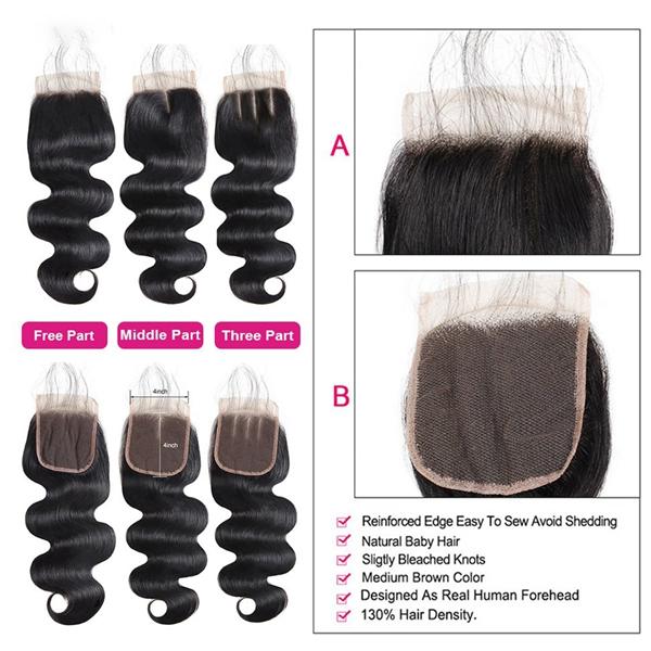 2x6 Lace Closure With Bundles Body Wave Bundles With Closure Virgin Human Hair Bundles with Closure 4x4 Inch Quick Weave Extensions
