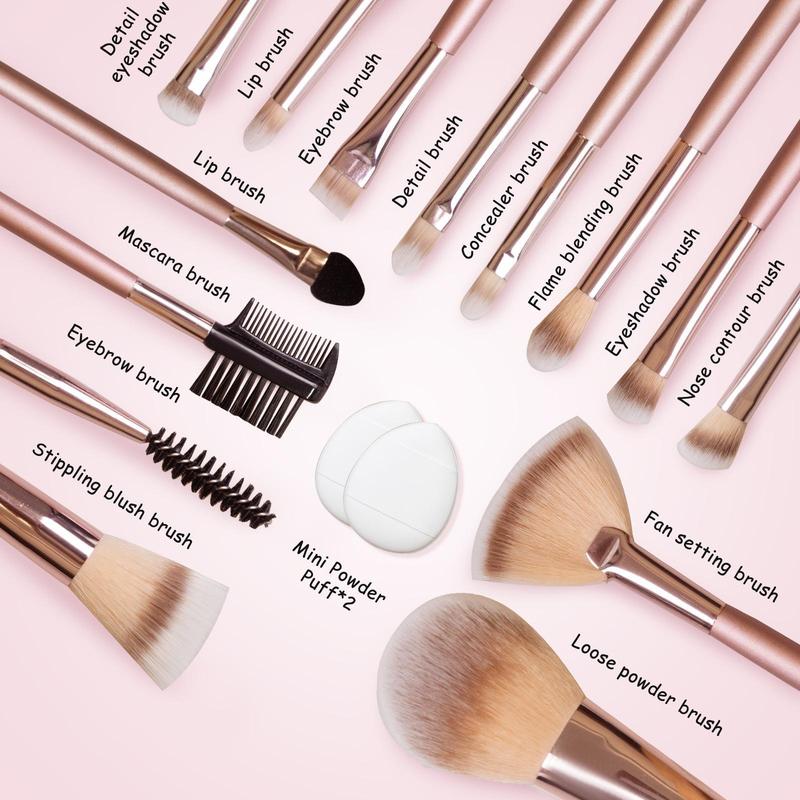 Makeup Brushes 21 Pcs Double-ended Kabuki Brush Travel Makeup Brushes for Foundation Powder Concealers Eye Shadows Makeup Tools Set with LED light Mirror (Pink)