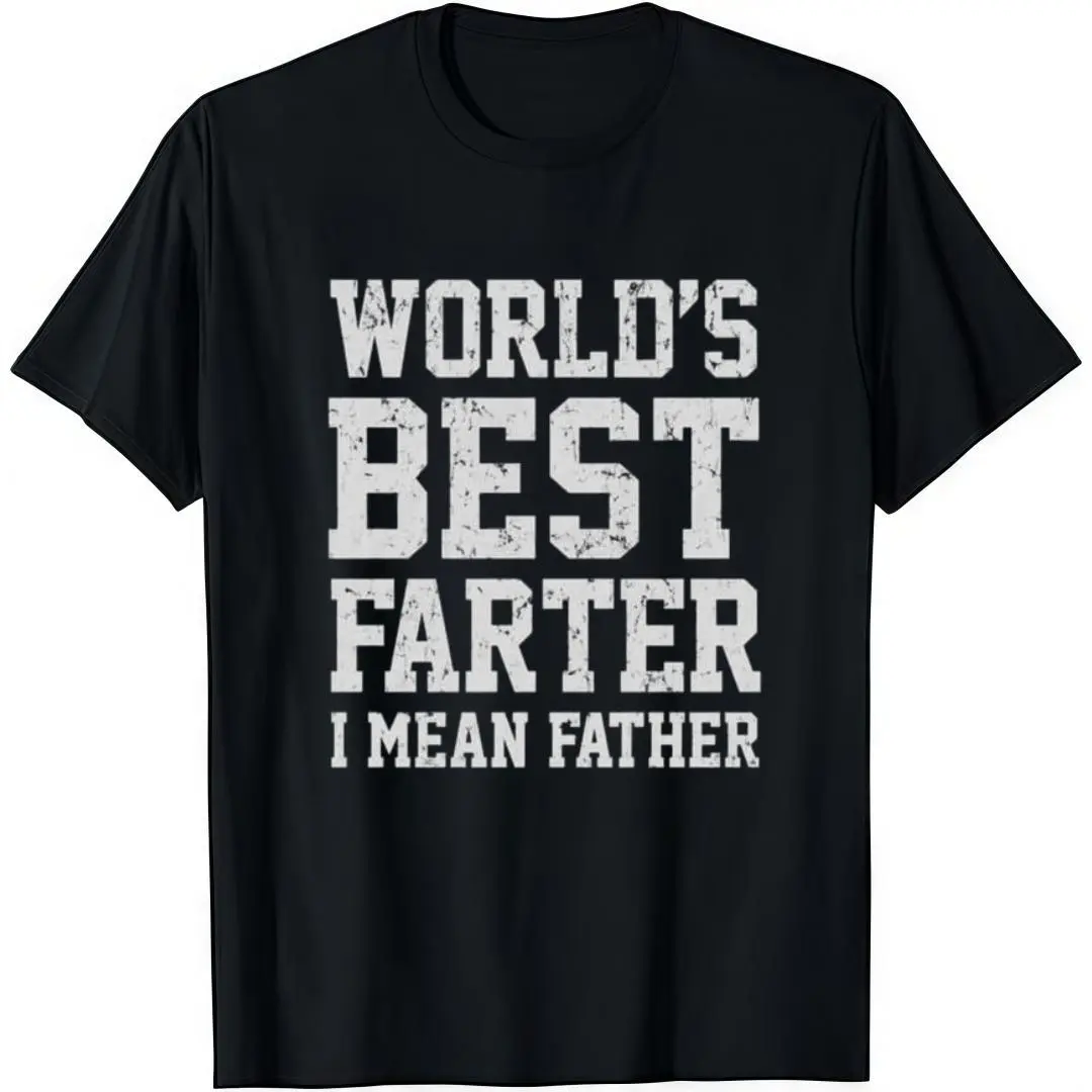 Men's Cotton Crew Neck Short Sleeve Graphic T-Shirt, "World Best Farter I Mean Father" Print, Casual Classic Comfortable Versatile Everyday Sports Top