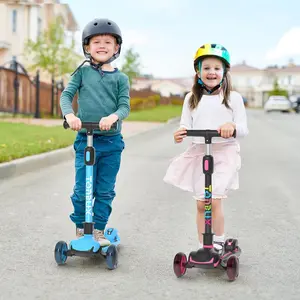 Kids Scooter for Ages 3-12 with Multi-Gear Handlebar Adjustment, Light Up Wheels, Lean-To-Steer Design & Widen Anti-Slip Deck