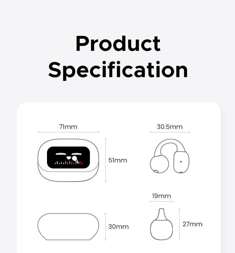 UGREEN S6 Magic Clip-on Design Wireless Earphones, Built-in Mic High-quality Sound Earbuds, with LCD Screen Display, 30H Long Playtime Touch Headphones-TikTokShopBlackFriday ,TikTokShopJumpstartSale