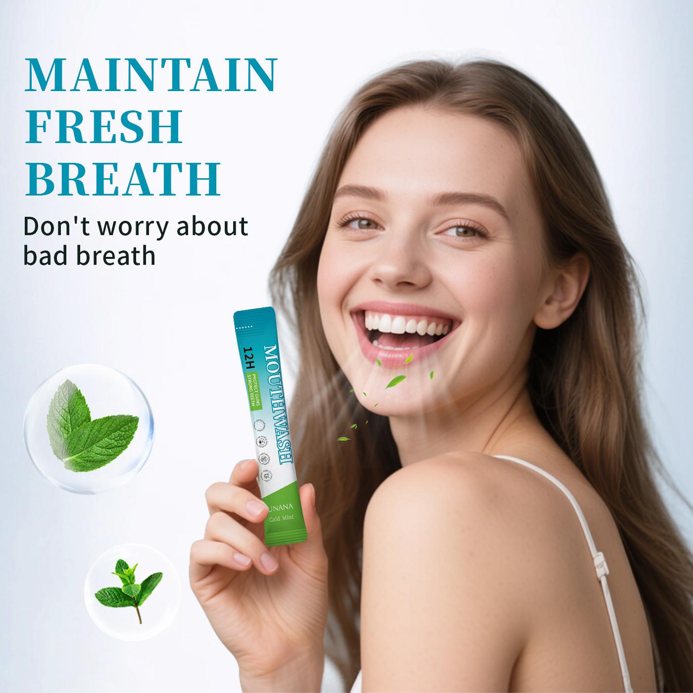 UNANA Natural Mouthwash Packets- Cold/Mild Mint Flavor, Alcohol-Free & Sugar-Free, 12hrs Protection for Strong Gums & Enhanced Breathing, Travel Size UNANA Natural Mouthwash Packets- Cold/Mild Mint Flavor, Alcohol-Free & Sugar-Free, 12hrs Protection for Strong Gums & Enhanced Breathing, Travel Size