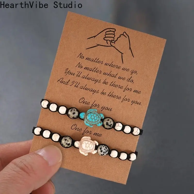 Bohemian Sea Turtle Bracelet Set, 2-Piece Unisex Vintage Woven and Beaded Friendship Wristbands for Outdoor Wear, No, Sports & Outdoor, Vintage Bohemian