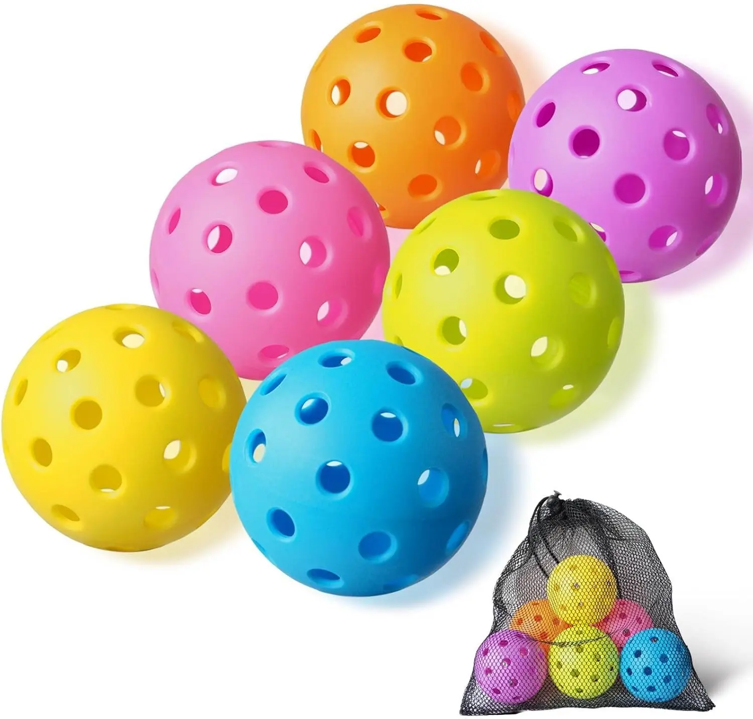 6 Pack Pickle Ball with 40 Holes, Pickleballs High Durability, Outdoor Pickleball Balls with Mesh Bag, Colorful Pickle Balls with Superb Visibility, Consistent Bounce and  Flight