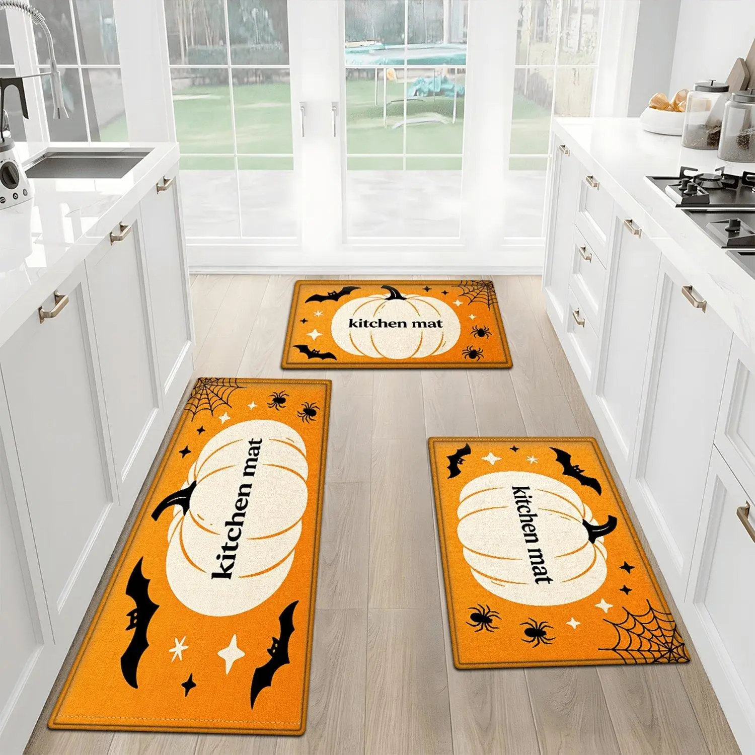 1pc Halloween Pumpkin Flannel Soft Kitchen Rugs Non-Slip Washable, Throw Rug, Non-Skid Runner Rug, Floor Mat, Doormat, Living Room Laundry Bathroom Water-Absorbing Mat, Area Rug, Decor