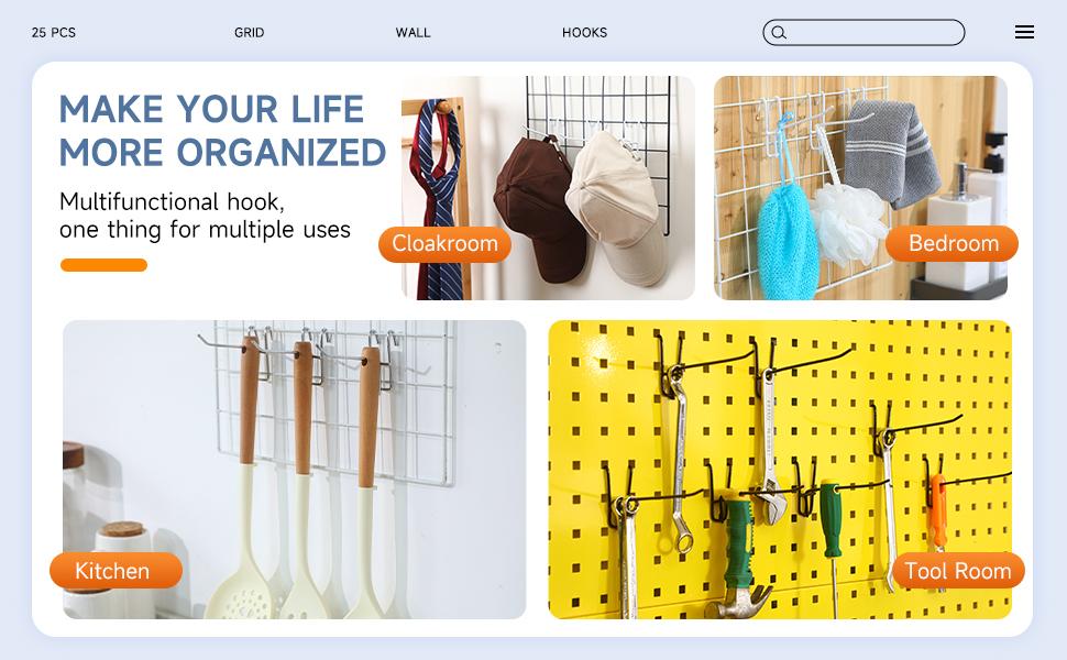 20/40pcs 4inch Grid Wall Hooks, Metal Pegboard Panels Hooks, Display Hook, Shelving Wall Hooks, Pegboard Pegs Board Tool, Space-Saving Tool Organizers For Kitchen, Home & Office Decoration, Jewelry Display Hooks, Black, White, 10cm/4in