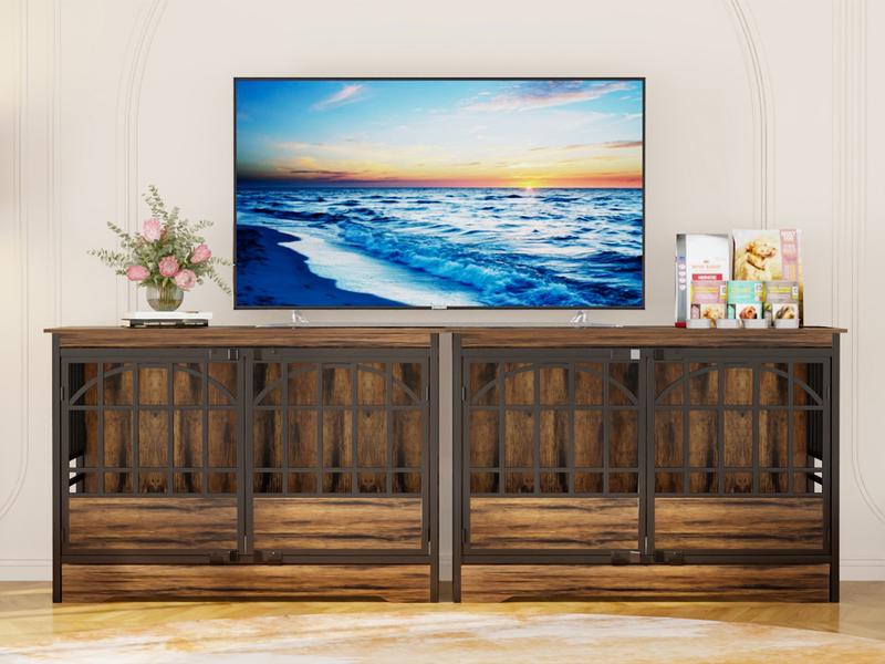 COZPAW Heavy Duty Dog Crate Furniture, 52 Inch Wooden Dog Kennel Indoor for XLarge Breed, Dog Crates for Large Dogs with Double Doors, Decorate as House TV Stand, End Table-White Brown