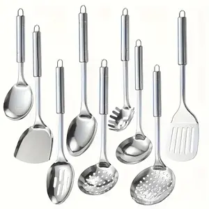 9 Pcs Stainless Steel Cooking Utensil Set for Nonstick Cookware,Space-Saving Kitchen Tools with Hanging Holes,Ideal for Households,Eateries,Hotels,Party,Hand Tools Kits
