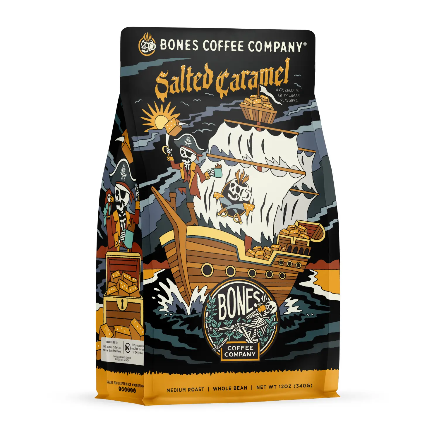 Bones Coffee Company | Salted Caramel Flavored Coffee 12oz Medium Roast Arabica