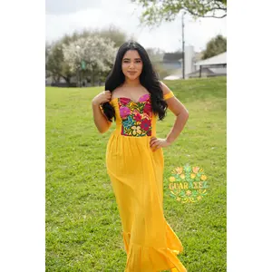 Esmeralda Dress Yellow - Casual Women's Dress with Colorful Design, Short Sleeves, Comfortable Fit for Summer