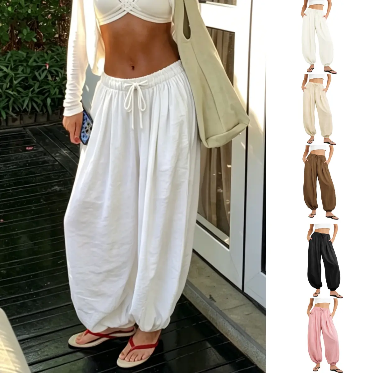 Yeokou Women's Summer Bohemian Baggy H-Type Genie Pants - Casual, Lantern Bottom, Loose-Fitting Elastic Waist, Wide Leg, Machine Washable Boho Clothes for Women, Women's Clothes,back to school shopping