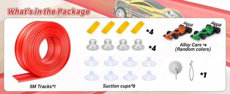 Hotfree 15Ft Flex Tracks Race Car Ramp Set, Slot Car Race Tracks, STEM Flexible Racetrack with 4 Mini Cars, 12 Suction Cups & Hook, Compatible with Hot Wheels & 1:64 Diecast Cars, Portable Roll-Up Track, Birthday & Christmas Gift for Kids Ages 3+ Figures