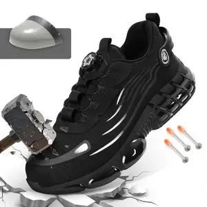 Steel Toe Work Shoes for Men Anti Slip Safety Sneakers, Breathable Mesh Composite Toe Puncture Proof Shoes with Quick Lace, For Construction, Landscaping, Industrial Work