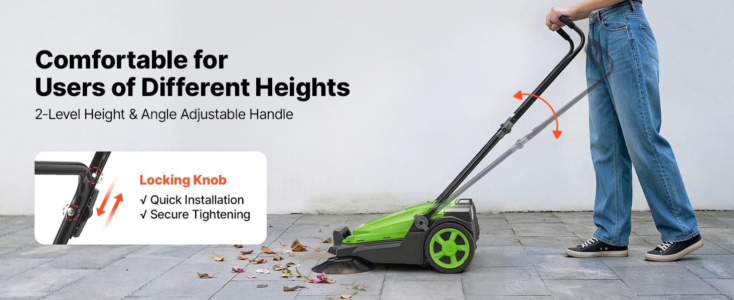 VEVOR Walk-Behind Hand Push Floor Sweeper, Manual Floor Sweeper Non-Electric with 25.6" Sweeping Width, 5 Gallons Waste Container & Adjustable Folding Handle for Yards Walkways Patios Garages - Green