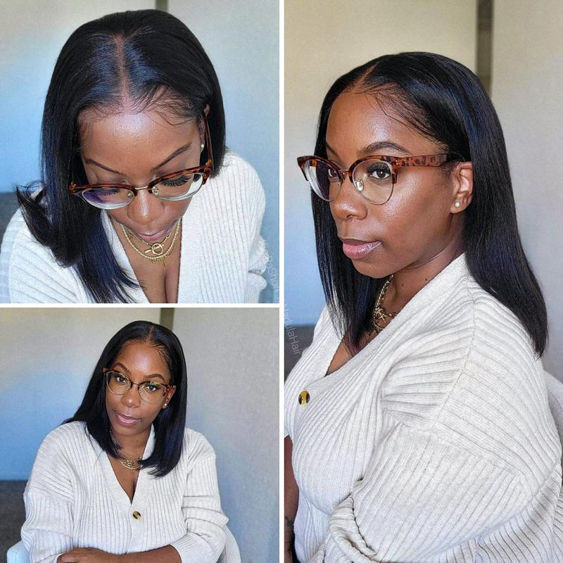 【Upgraded】Nadula Yaki Straight Put On & Go Human Hair Glueless Wig With Drawstring Bob Style 13x4 7x5 Pre-Cut Lace & Natural Scalp TikTokShopStockUp
