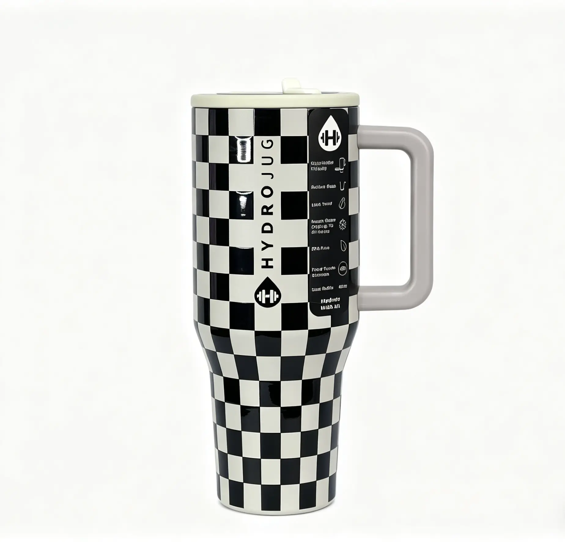HydroJug 40oz Classic BW Checker Vector Stainless Steel Insulated Tumbler Flask, BPA-Free, Ergonomic Handle, Cup Holder Friendly, Portable for Sports & Outdoor Use