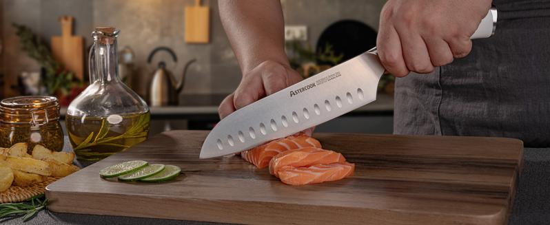 Astercook kitchen knife set, with German 1.4116 steel, sharp and rust-resistant, ergonomic nylon handle, dishwasher safe, black Block Steak Wood