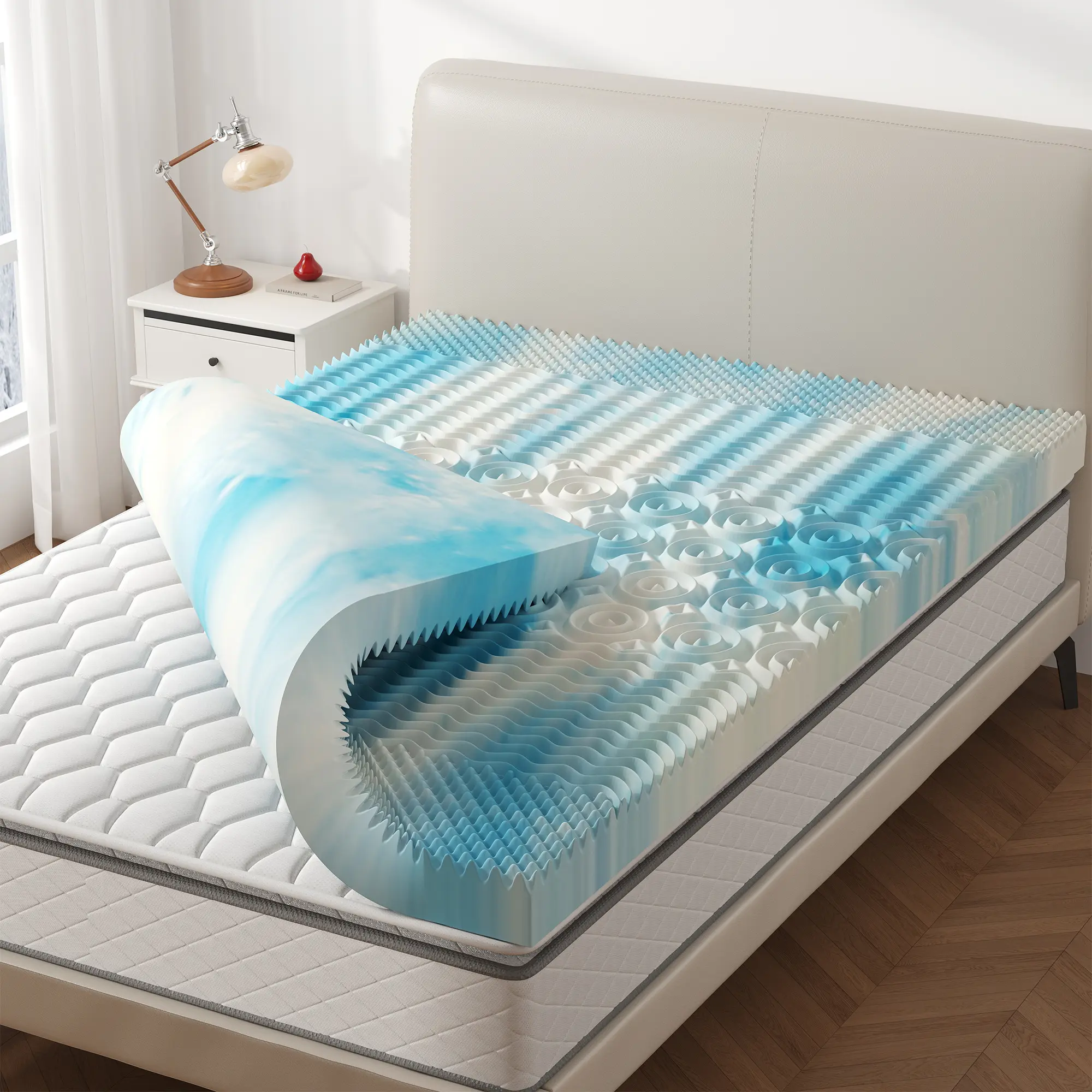 Memory Foam Mattress Topper, Gel Infused Foam Mattress Topper for Pressure Relief，With 5 Zone Ergonomic Support, Cooling Gel Infusion For Hot Sleepers, Reversible Firm And Soft Design