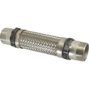 Made in USA 12" OAL, 2" ID, 450 Max psi, Flexible Metal Hose Assembly 2" Fitting, Male Pipe x Male Pipe End Connections, 304 Stainless Steel Fitting, 321 Stainless Steel Hose