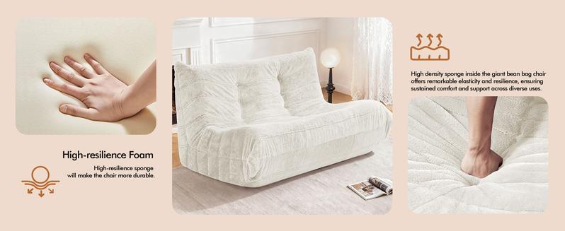 【Valentine‘s Gift He/She‘ll Open for Years】Spurgehom Adult Bean Bag Loveseat Chair - Extra Big Memory Foam Beanbag Sofa for Two, Fireside Lounge Chair for Apartment, Gaming Room & Home - Comfortable Lounger with Premium Fill