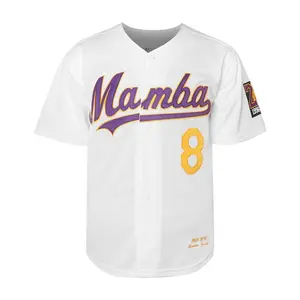 Black Baseball Jersey, Purple Yellow Mamba Lettering Front 8 Back 24, Sleeve 1996 Logo Fan Daily Casual Wear