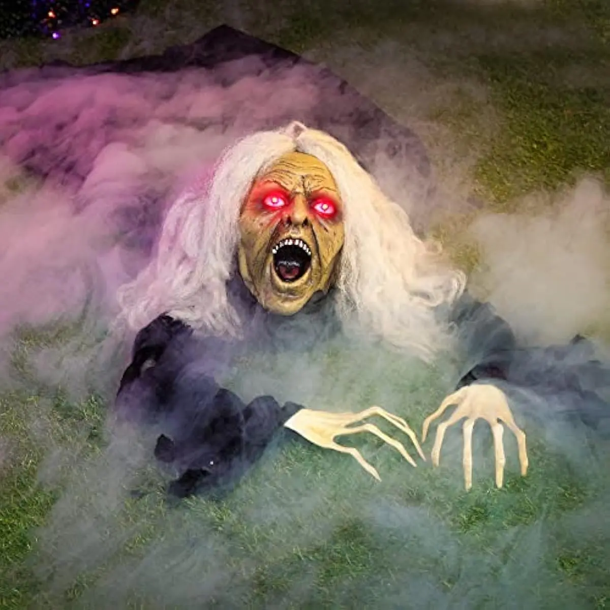 Zombie Halloween Decoration Outdoor Witch Groundbreaker Halloween Graveyard Decor Outside, Scary Zombie Props with Sound Effect & Lighted Eyes for Haunted House, Lawn Yard Decorations