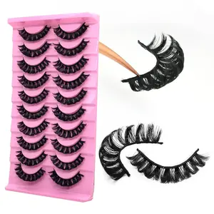 10Pairs 3d Russian, D Curl Lash Strips, 15mm Wispy Fake Lashes that Look Like Extensions, Natural False Lashes Mink