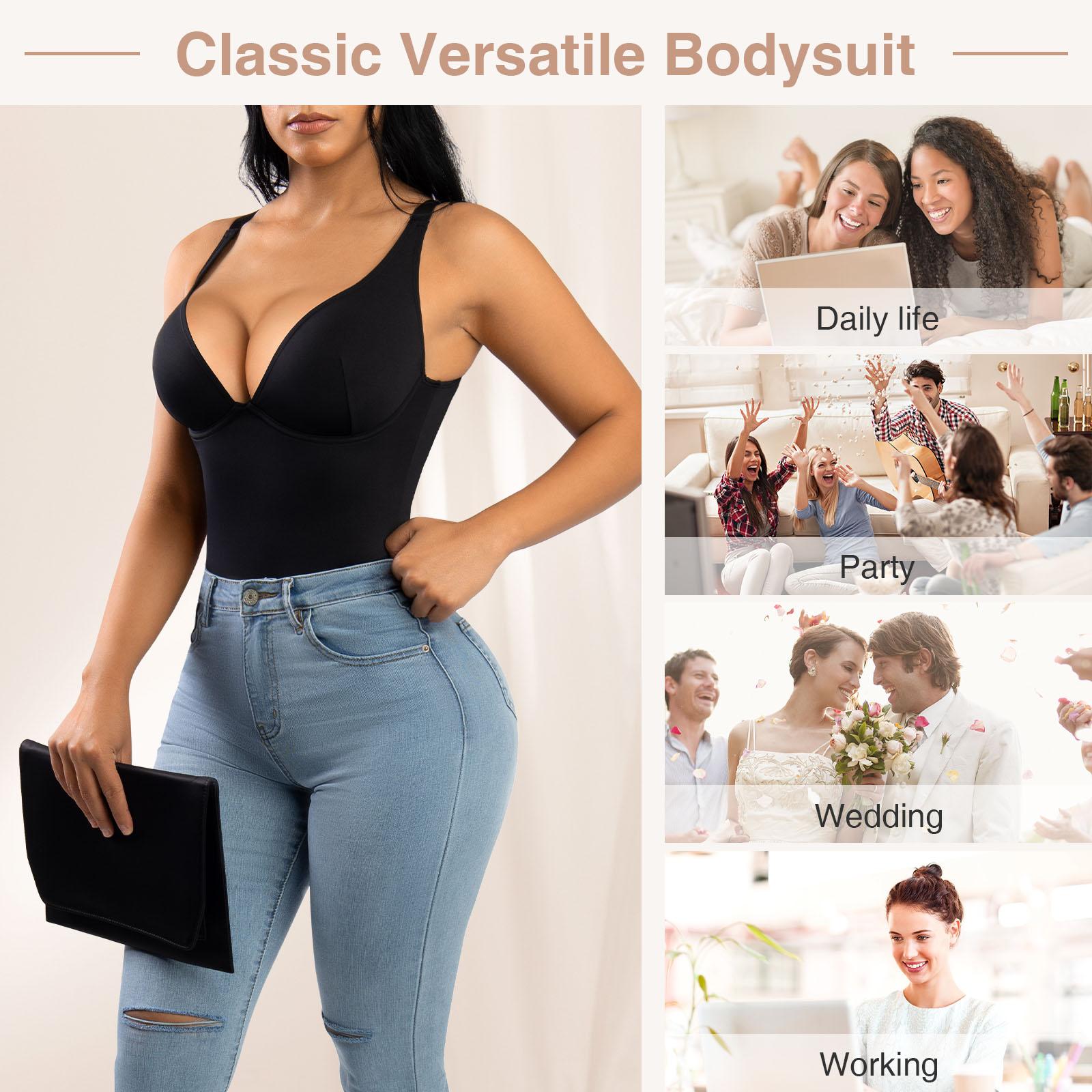 FeelinGirl Women V Neck Bodysuit Thong Tummy Control Shapewear TTS Basic Fabric Womenswear