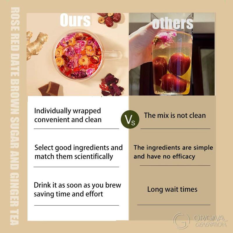 BOGO Period Tea Rose Red Date Brown Sugar And Ginger Tea 2Cartons (1Carton 119g 17g×7packs)×2 Caffeine Free With Free Titanium Thermos With Red Date, Brown Sugar, Goji Berry, Rose, Bamboo And Ginger