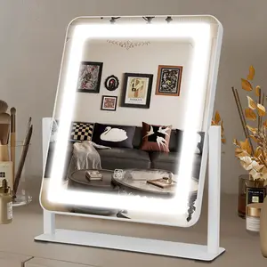 Make-up Mirror with Lighting, Dimmable Cosmetic Mirror with Light, 360° Rotation, Table Mirror with 10x Magnification Mirror, 3 Colour Modes, Makeup Mirror White