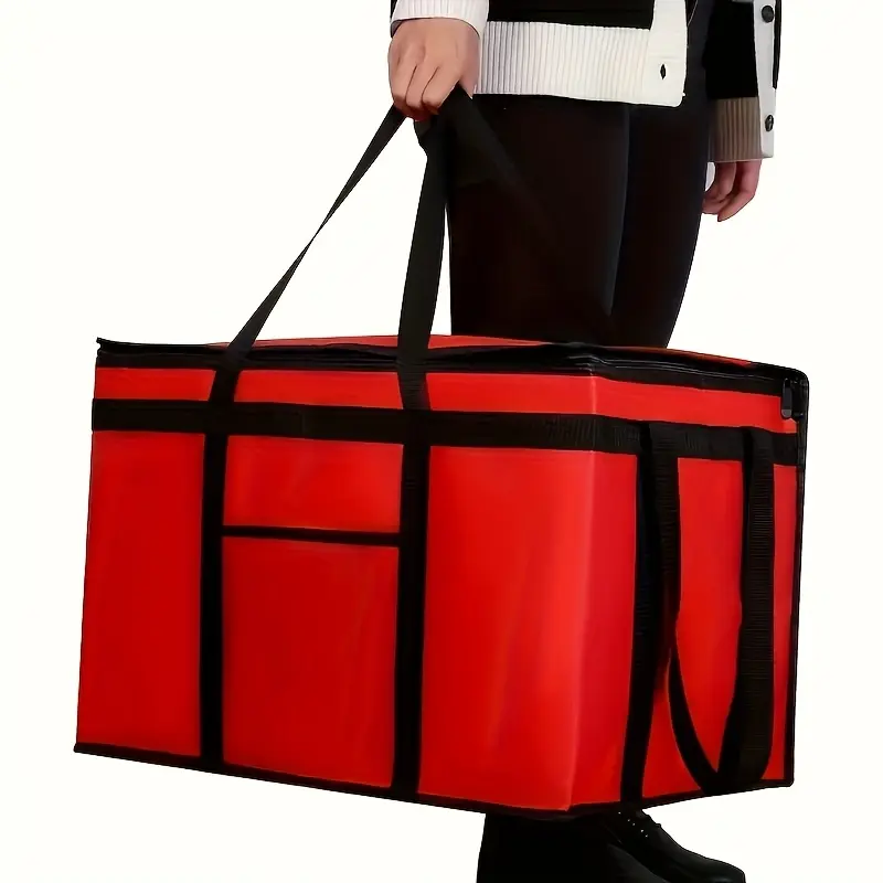 1 Pcs XXXL Oversized Red, Cold-Resistant, Heat-Resistant, Foldable, And Durable With 2mm Grid-Pattern Pearl Cotton And Non-Woven Fabric, Reusable Shopping And Food Storage Bag, Multifunctional Insulated Bag, Collapsible Cooler, Cooler Bags