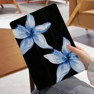 Blue Flower Tri-Fold Flip Cover Stand with Pen Holder and Anti-Drop Tablet Case for iPad Air 4th/Air 5th (10.9-Inch), 7/8/9th (10.2-Inch), 5th/6th, Air 1st/Air 2nd (9.7-Inch), Air 3rd (10.5-Inch), Pro (11-Inch), 10th Generation, Accessories, Casing