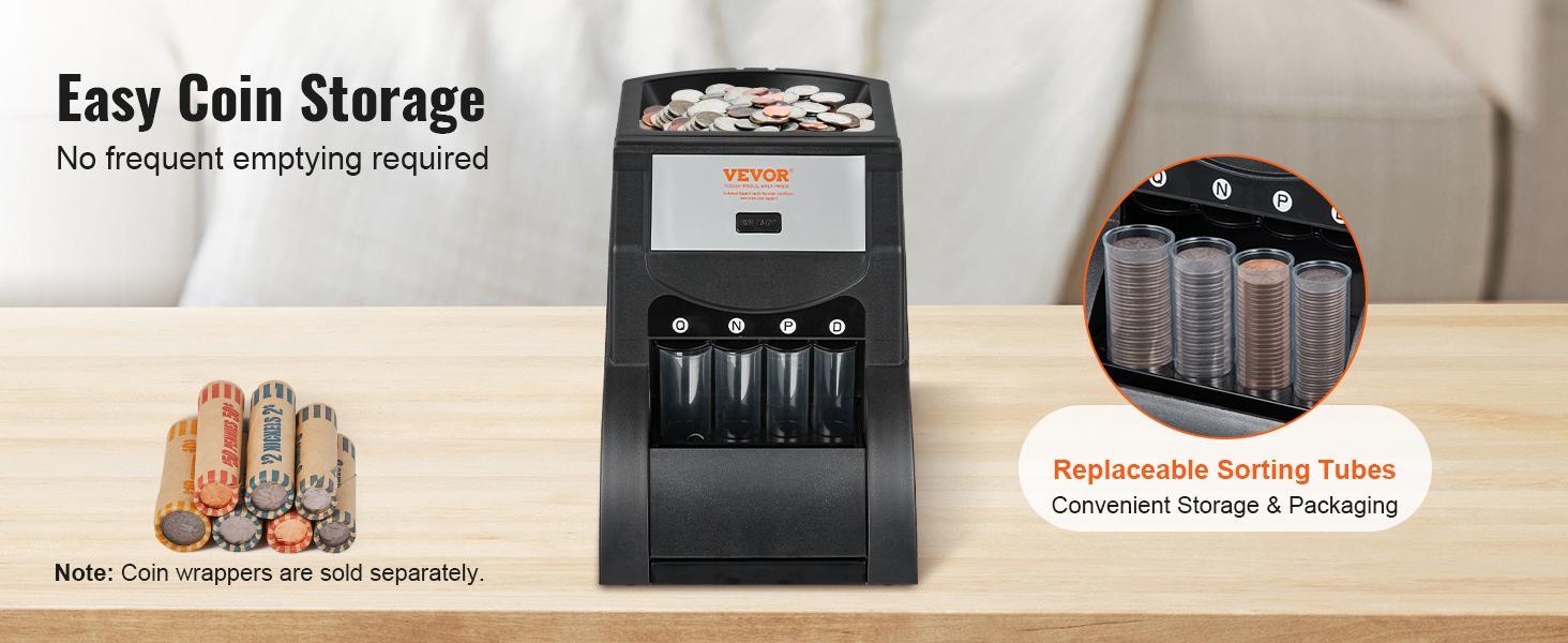 VEVOR USD Coin Sorter, TikTokShopBlackFriday, Coin Sorter Machine for USD Coin 1¢ 5¢ 10¢ 25¢, Sorts up to 230 Coins/min, Coin Sorter and Wrapper Machine Holds 200 Coins Included 4 Coin Tubes, Black VEVOR Super Brand Day VEVOR USD Coin Sorter, TikTokShopBlackFriday, Coin Sorter Machine for USD Coin 1¢ 5¢ 10¢ 25¢, Sorts up to 230 Coins/min, Coin Sorter and Wrapper Machine Holds 200 Coins Included 4 Coin Tubes, Black VEVOR Super Brand Day