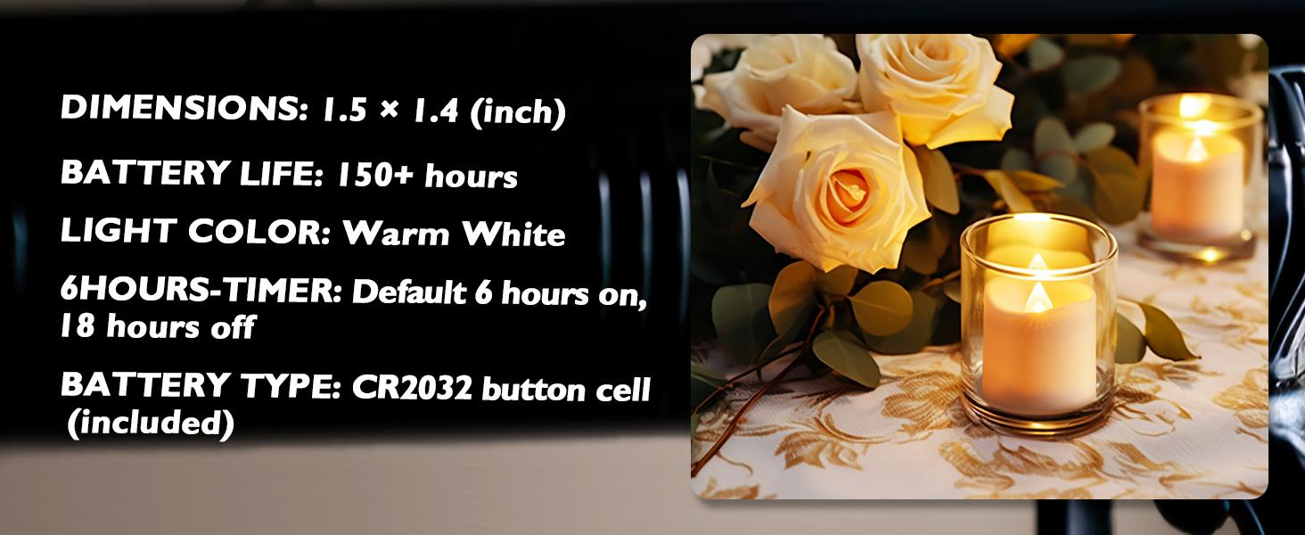 24Pack Timer Flameless LED Votive Candles, Long Lasting Battery Operated Tea Light with Timers, 6 Hours On and 18 Hours Off Cycle Automatically for Wedding, Table Decorations (Warm White)