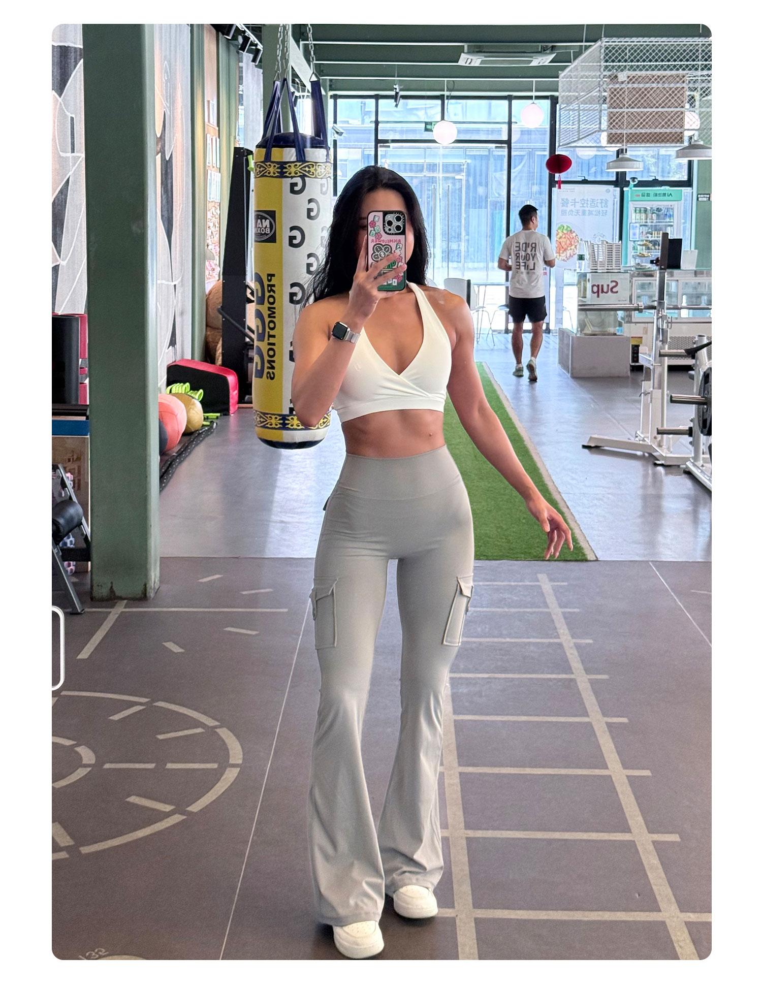 YEOREO CoreFlex High Waist Tummy Control Flare Leggings with Pockets Seamless Scrunch Butt-Lift Cargo Yoga Gym Pants