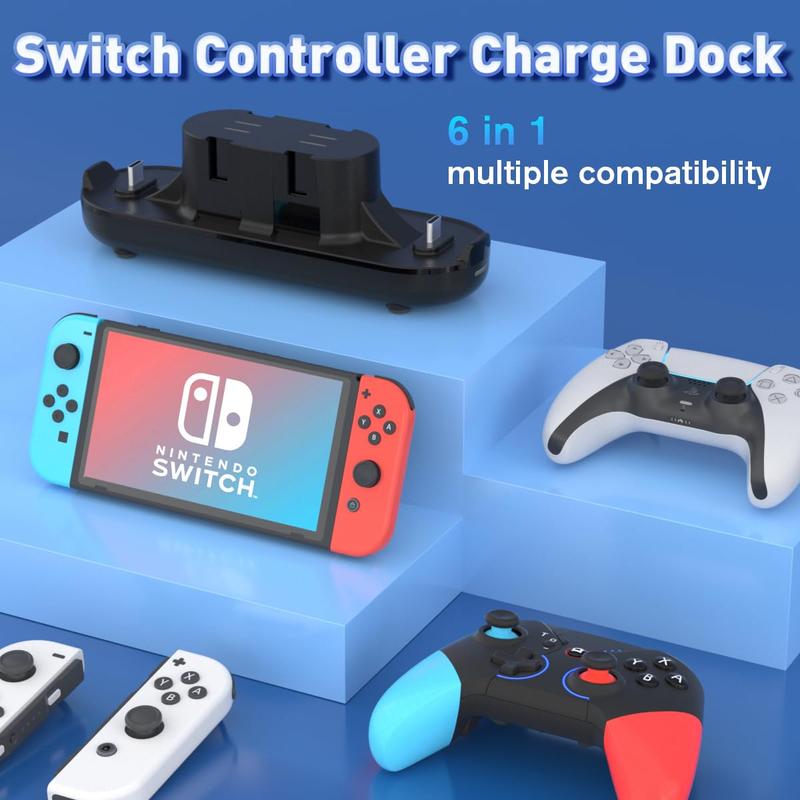Controller Charger for  Joy con ,   Dock, 6 in 1  Controllers Charge Dock Station Compatible  /Pro Controller with Charger  &