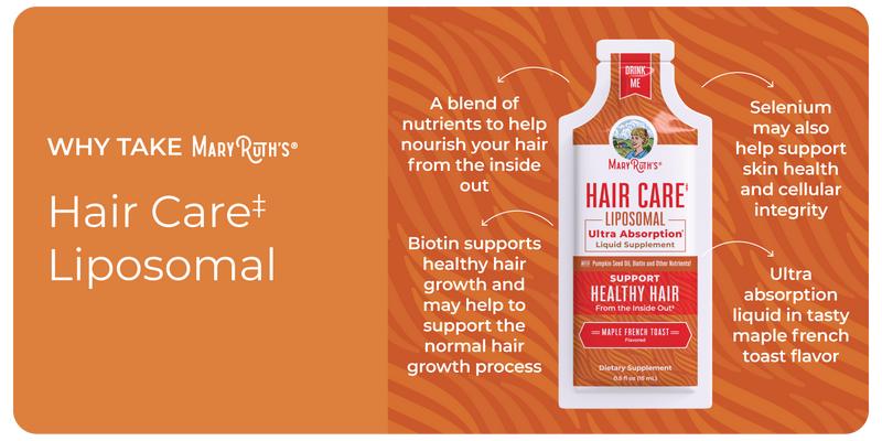MaryRuth's Hair Care Liposomal - Hair Growth Vitamins - Vitamin D3, Vitamin E, Biotin, Hyaluronic Acid, & Selenium - Vegan - Haircare - 14 Pouches