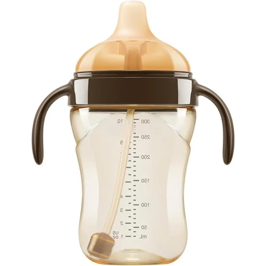 Infant Spill Proof Weighted Straw Sippy Cups with Handles and Lids Breastfed Baby First Soft Spout Top Training Water Cup Toddler Boy Girl No Leak Transitioning Bedtime Milk Bottles 6 Months+