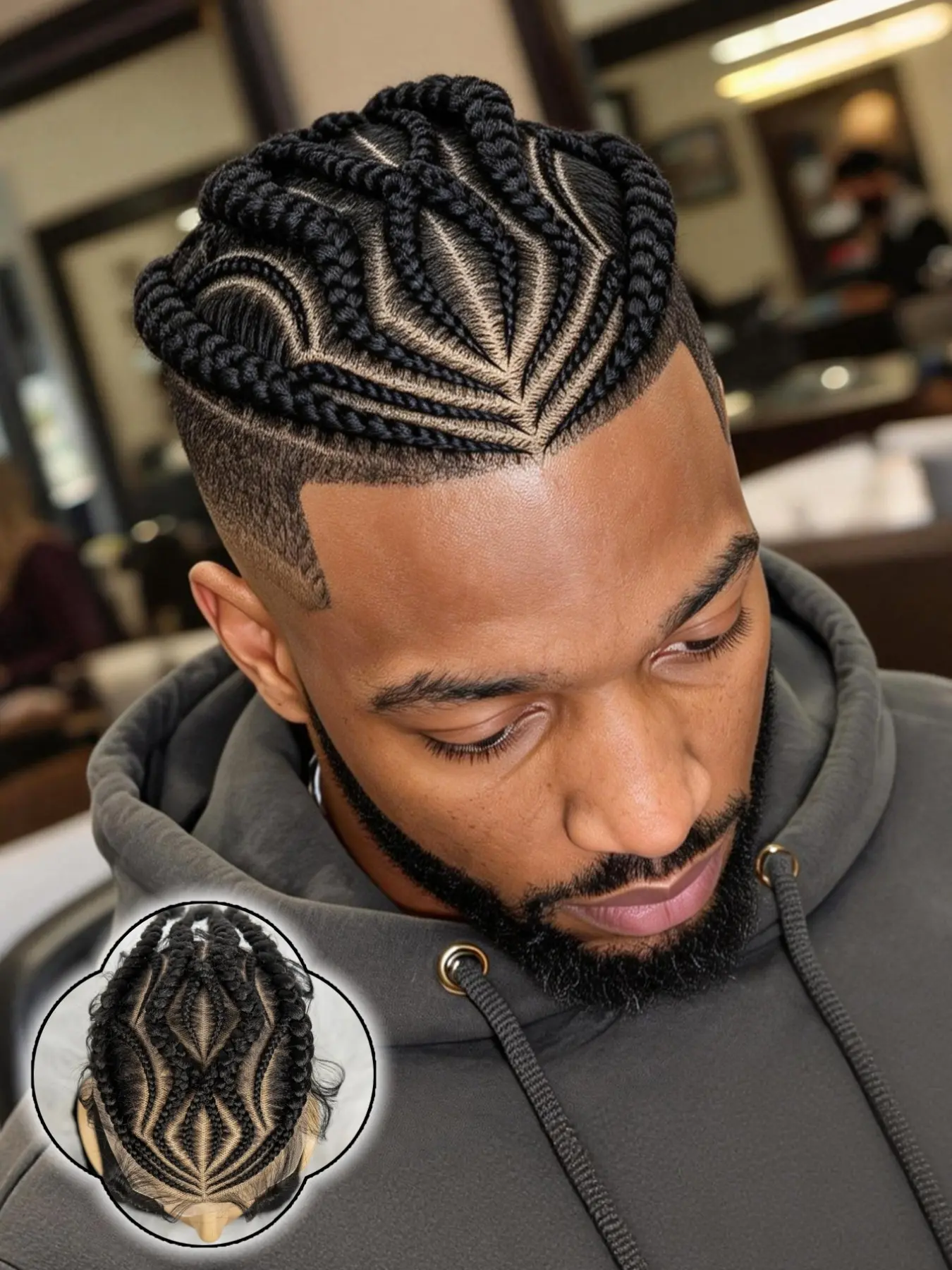 High-Quality HD Full Lace Braided Men's Hair Top, Handwoven Unique Style European and American Trendy Corn Braid Wig, Lace Braided Wigs